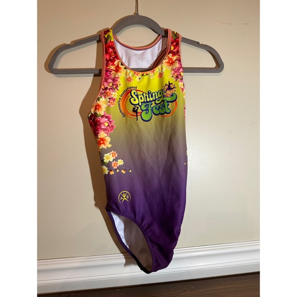 Plum Practicewear Other - Plum Practicewear Gymnastics Leotard Adult S Spring Fest Floral Purple Yellow